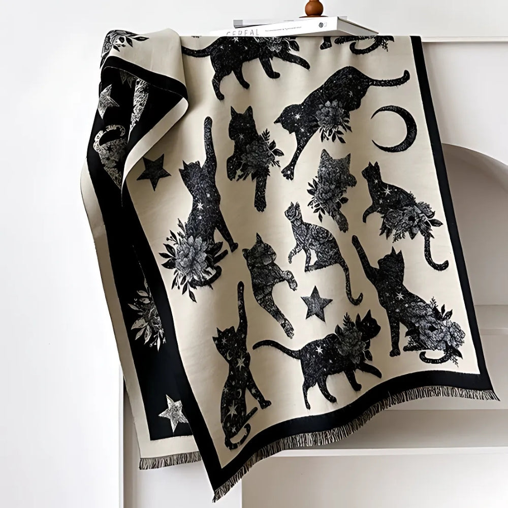 Vintage-Inspired Cat Print Scarf — alternate angle view