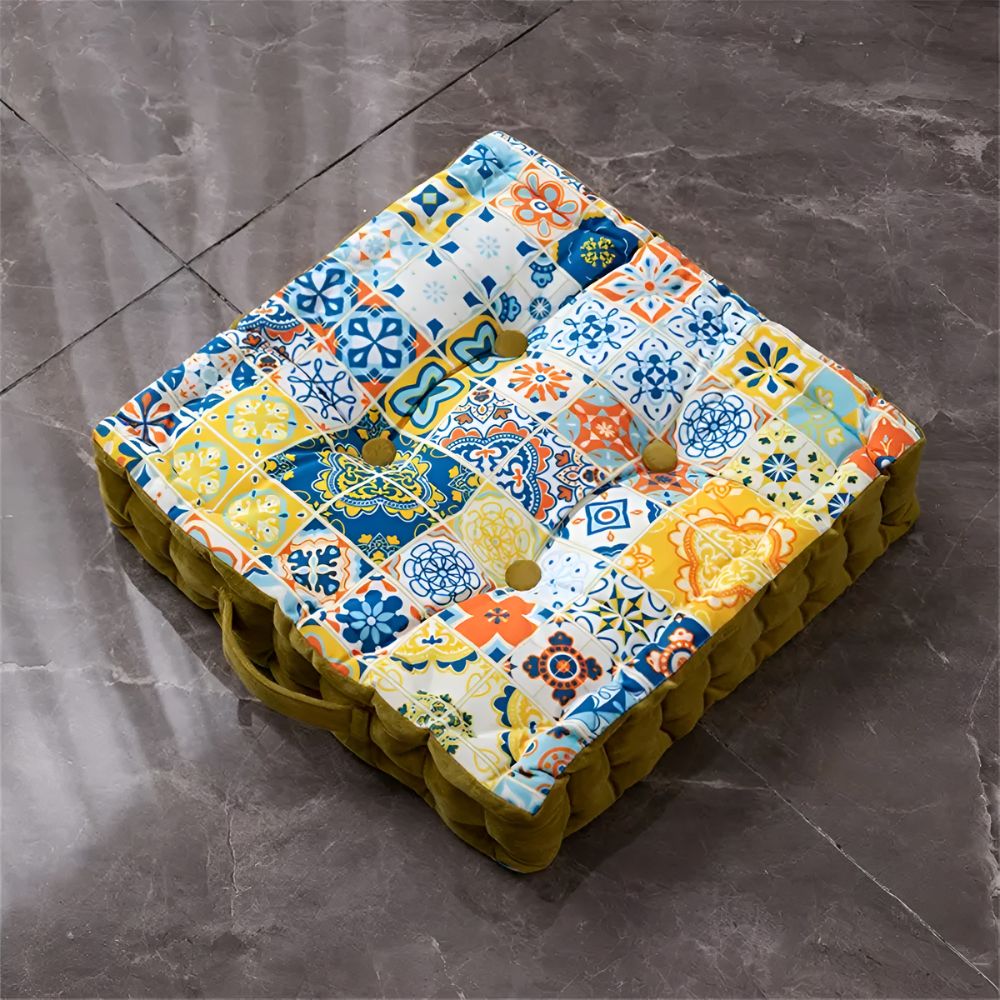 Vintage-Inspired Tufted Floor Cushion — size and scale reference
