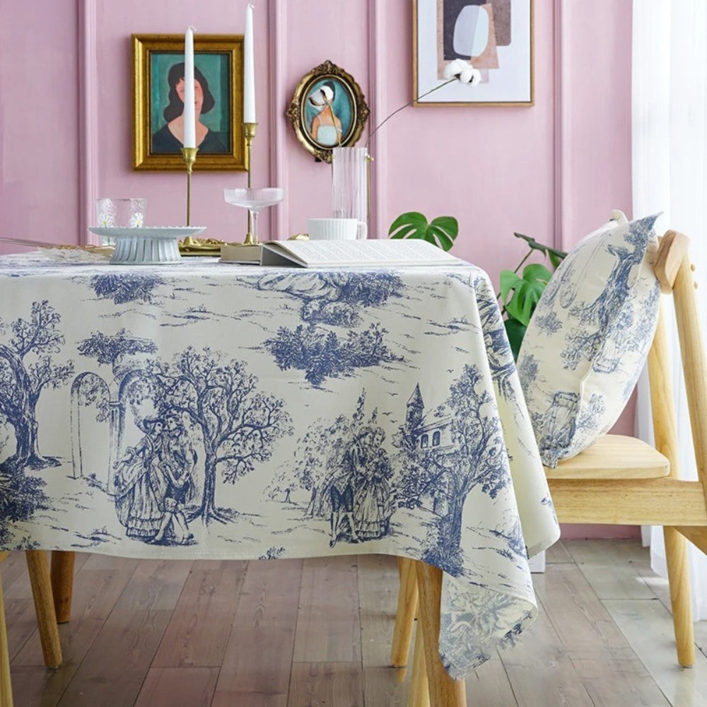 French Classic Blue Vintage Dining Tablecloth — product close-up