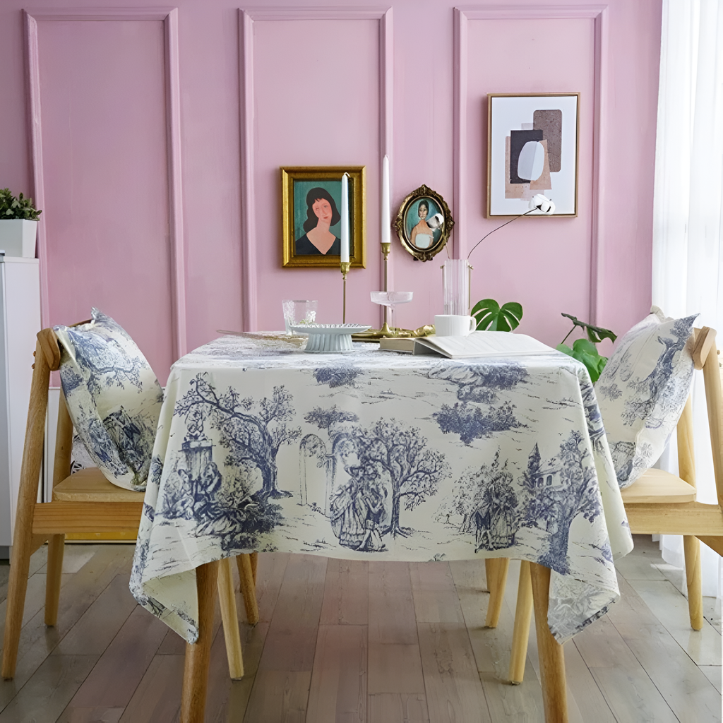 French Classic Blue Vintage Dining Tablecloth — additional view