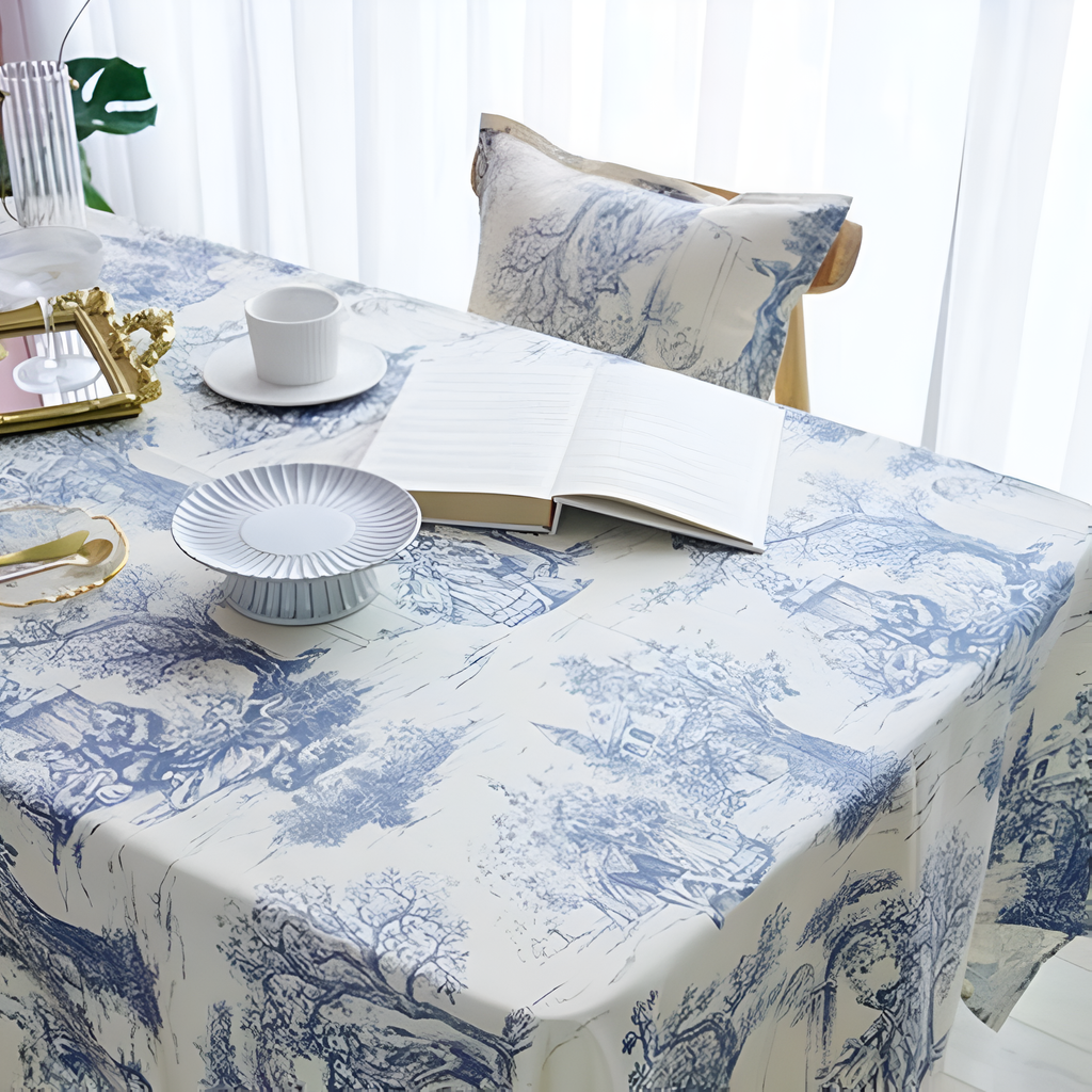French Classic Blue Vintage Dining Tablecloth — product detail view