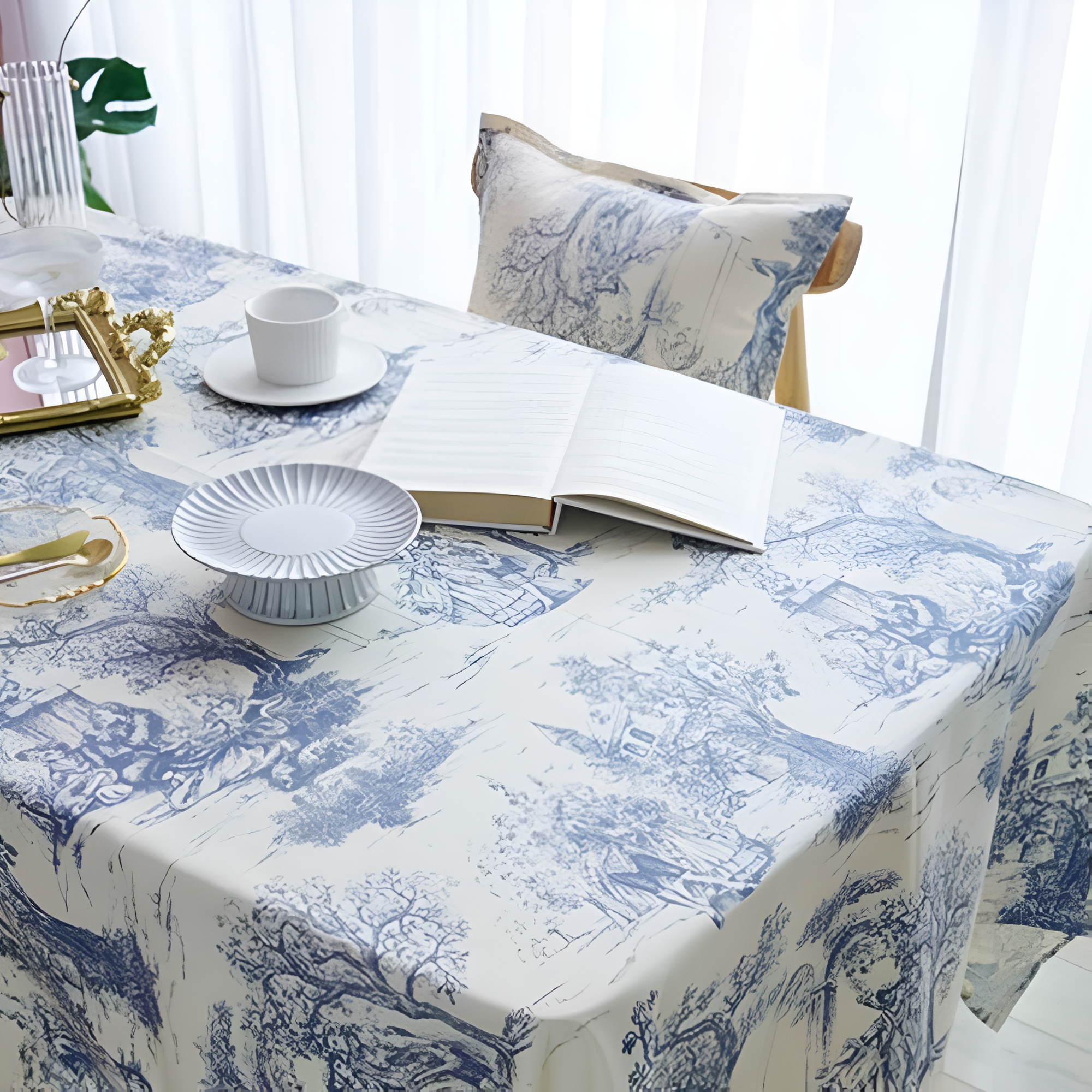 French Classic Blue Vintage Dining Tablecloth — product detail view
