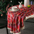 Vintage Holiday Plaid Round Tablecloth — product in use
