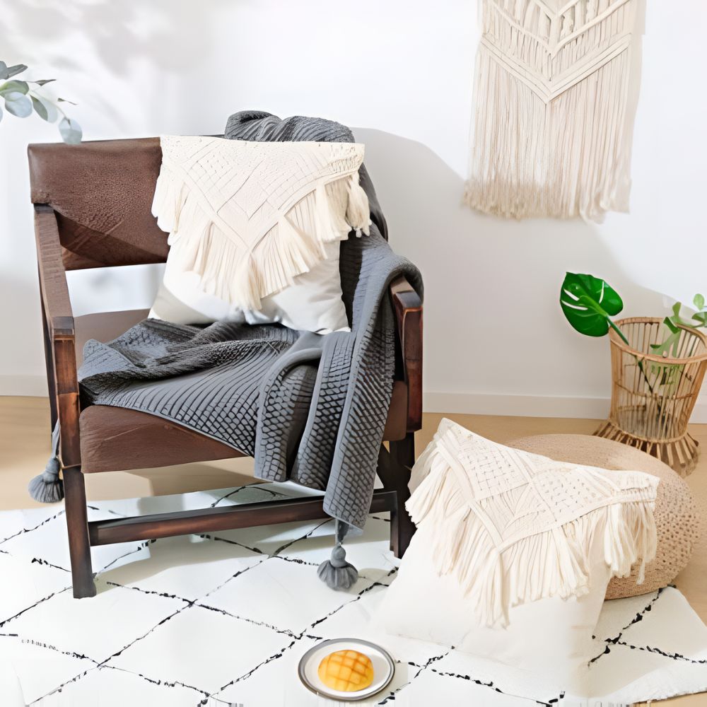 Vintage Macramé Cushion Cover — alternate angle view