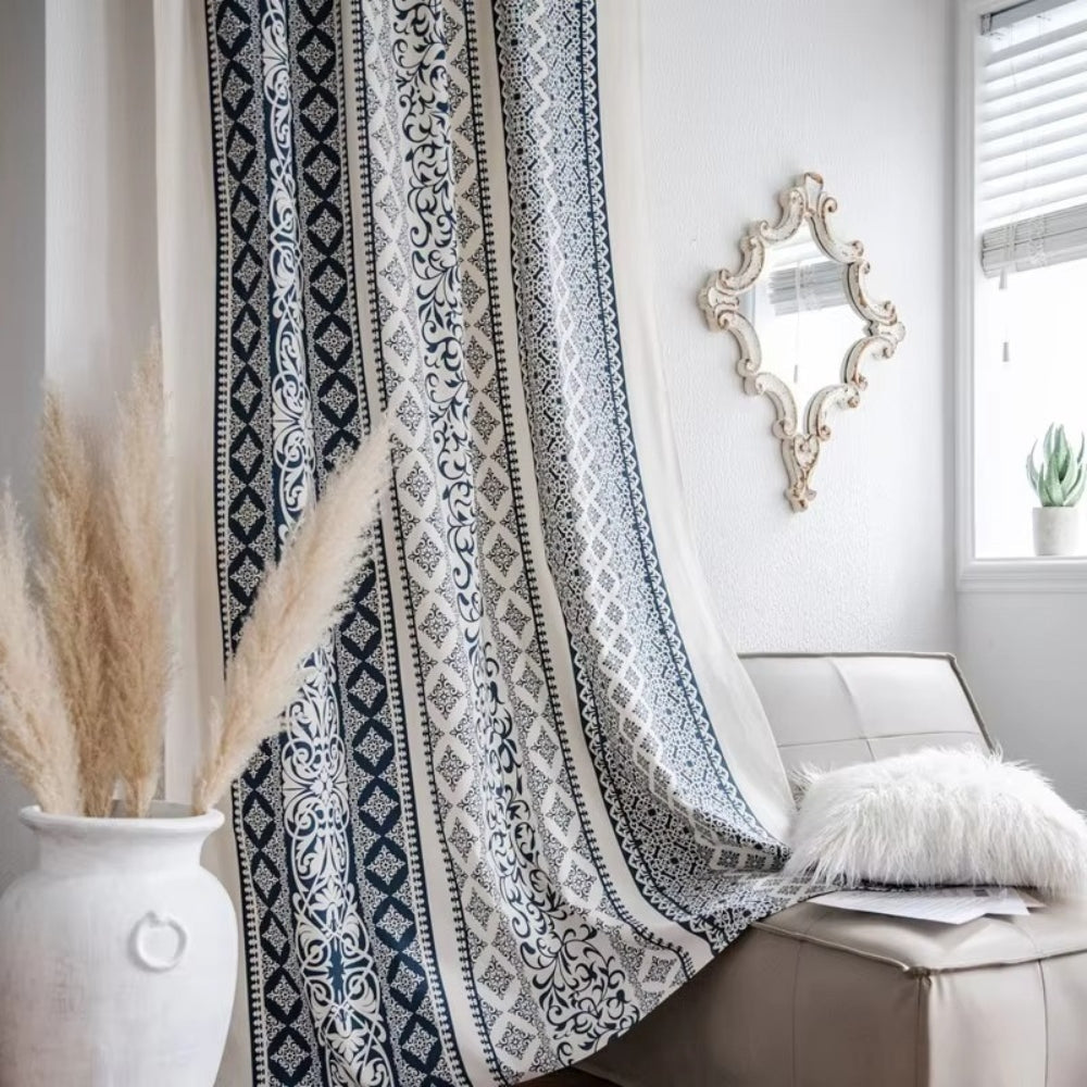 Vintage Bohemian Diamond Print Curtain — alternate angle view