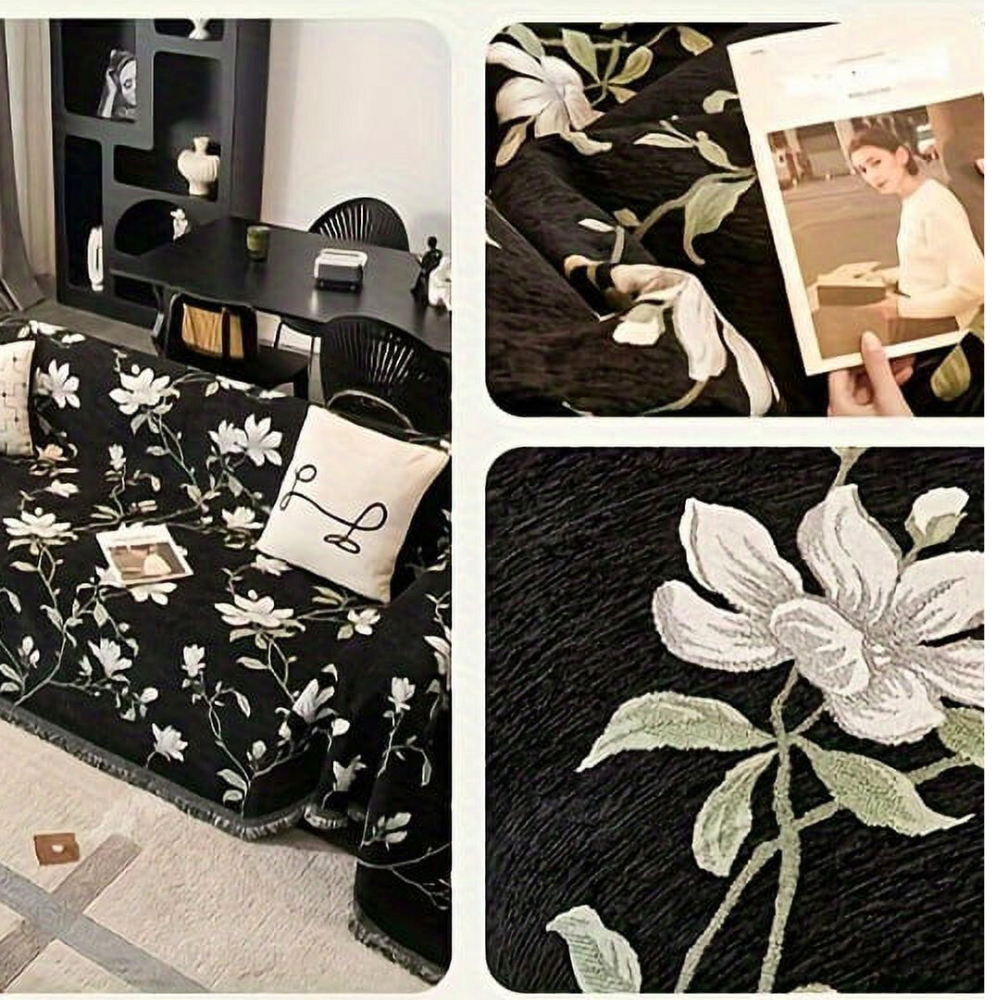 Vintage Floral Chenille Sofa Cover — product detail view