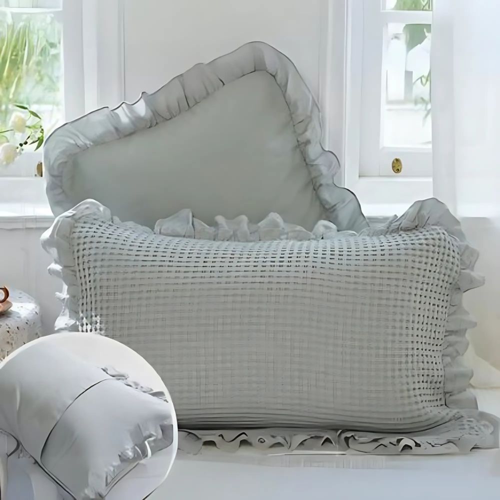 Waffle Weave Cotton Pillowcases with Ruffle (2PCS) — alternate angle view