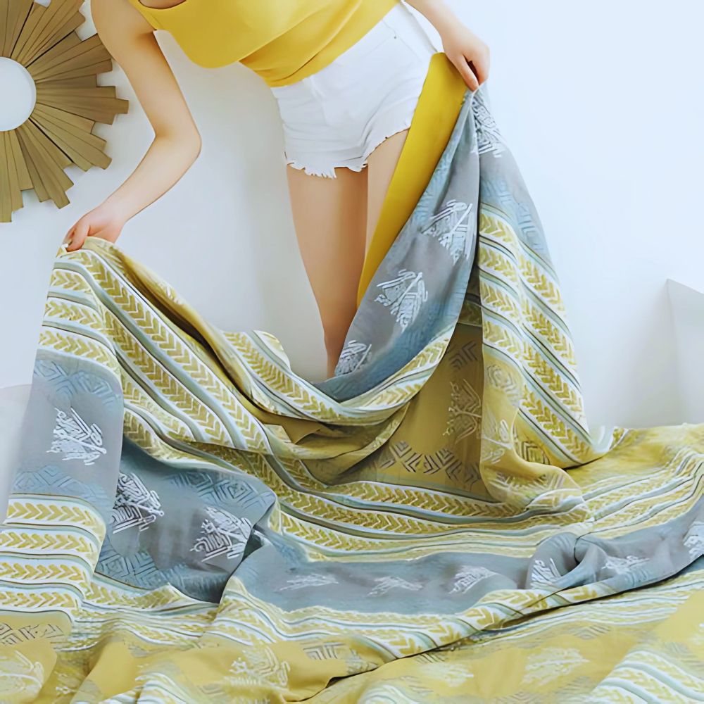 Wheatfield Dreams Reversible Cotton Blanket — product in use