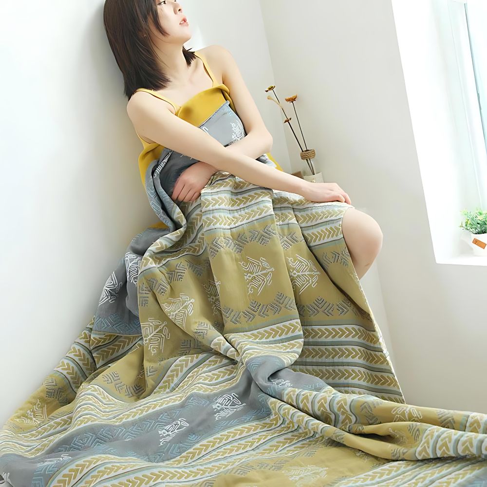 Wheatfield Dreams Reversible Cotton Blanket — product close-up