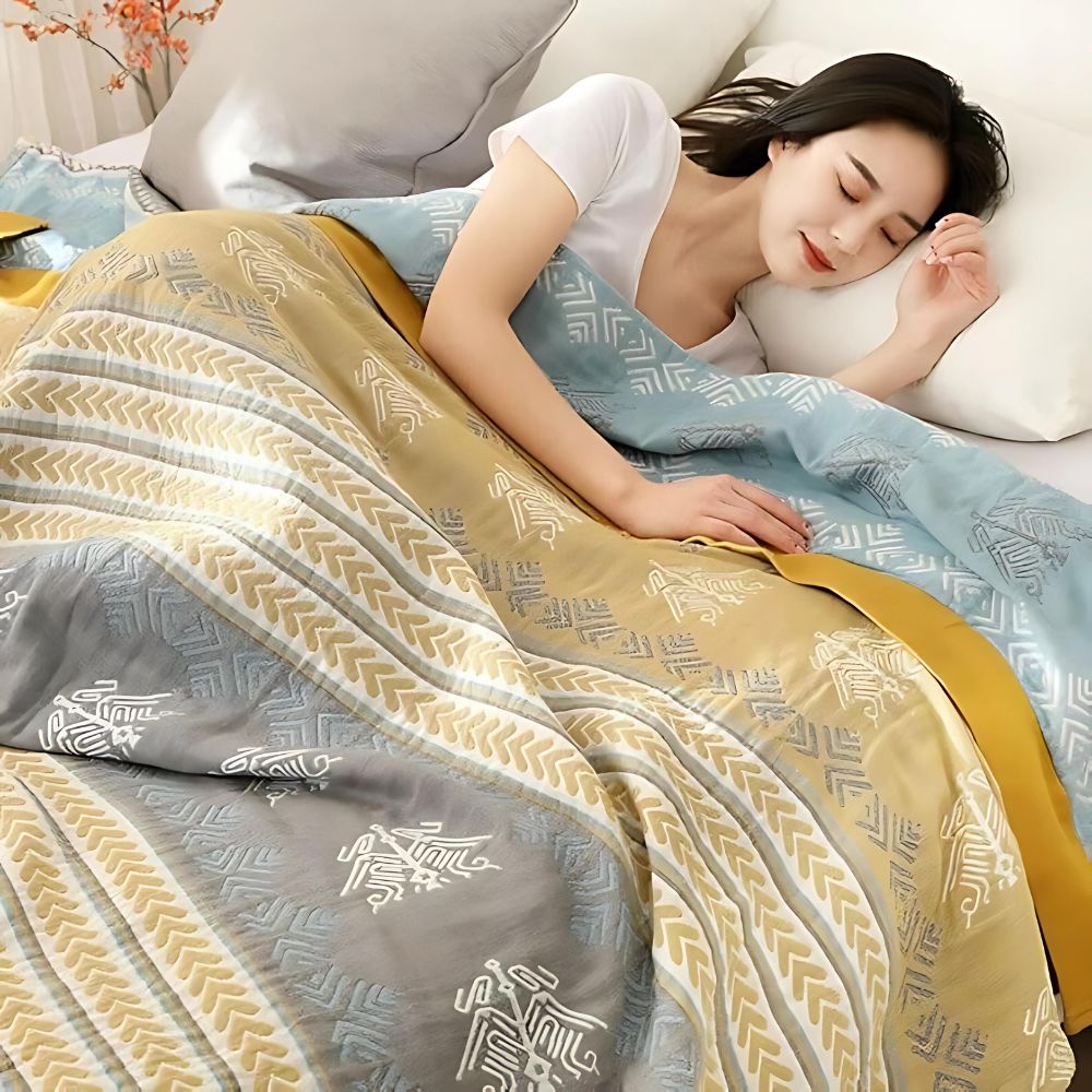 Wheatfield Dreams Reversible Cotton Blanket — alternate angle view