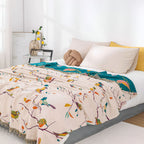 Whimsical Bird Tassel Cotton Blanket — alternate angle view