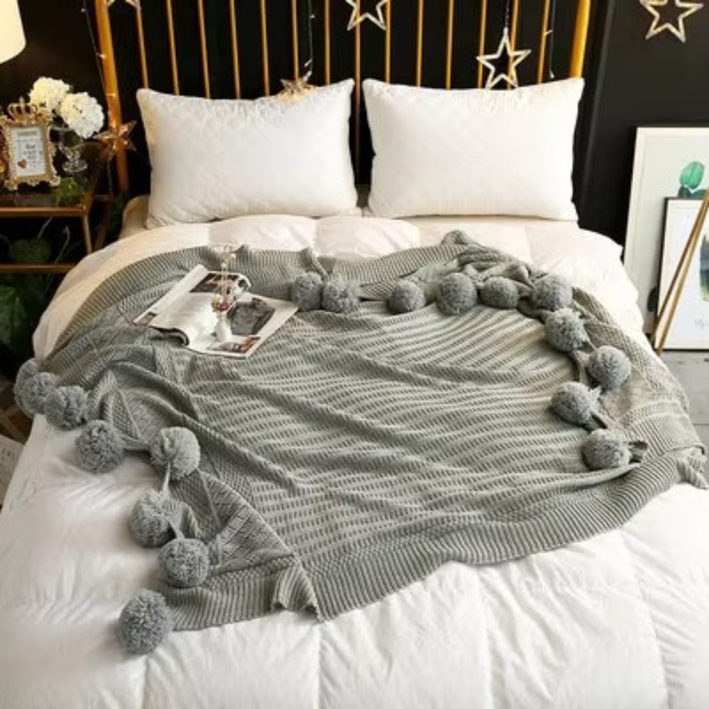 Whimsy Fluffy Pom-Pom Macaron Blanket — product feature detail