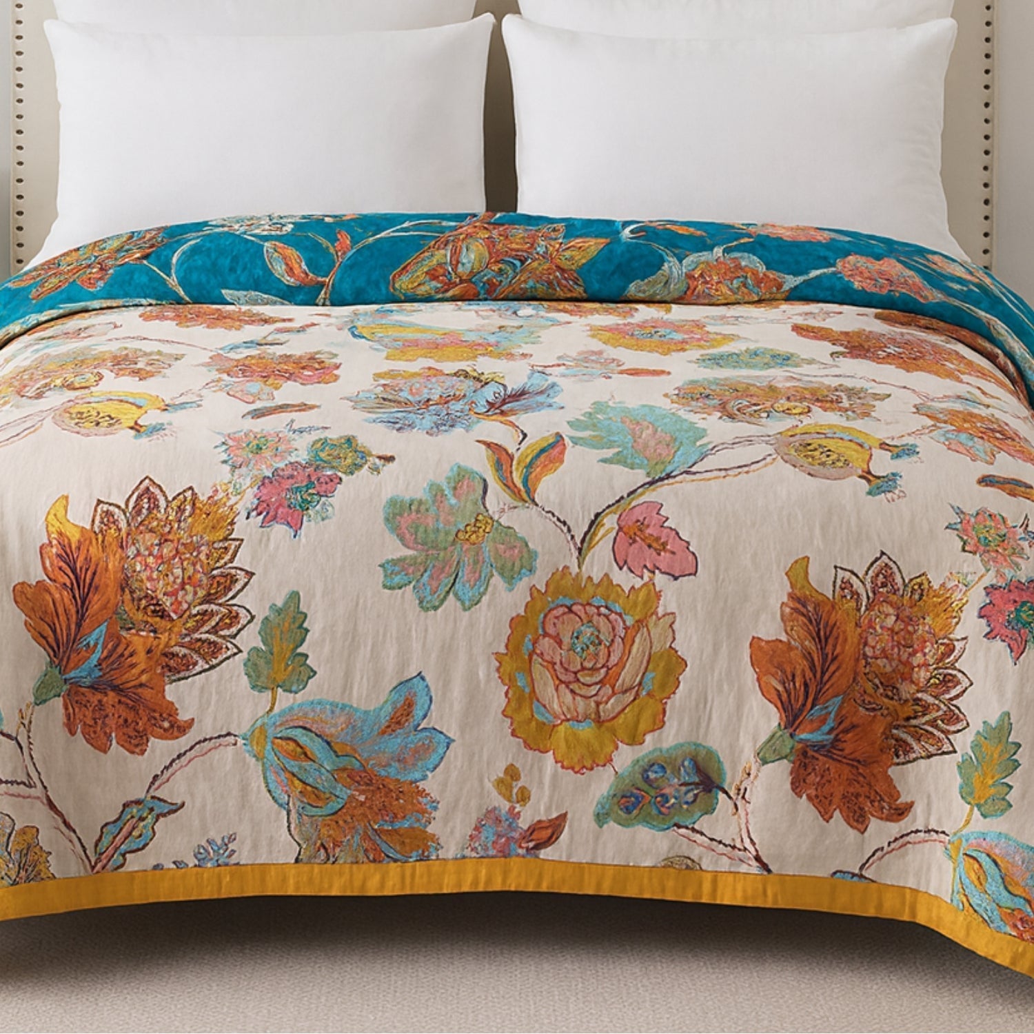 Wildbloom Reversible Flora Cotton Blanket — alternate angle view