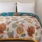 Wildbloom Reversible Flora Cotton Blanket — product in use