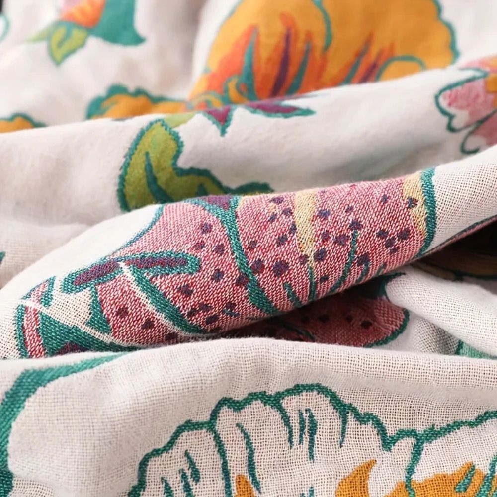 Wildflower Botanical Reverie Cotton Blanket — product in use