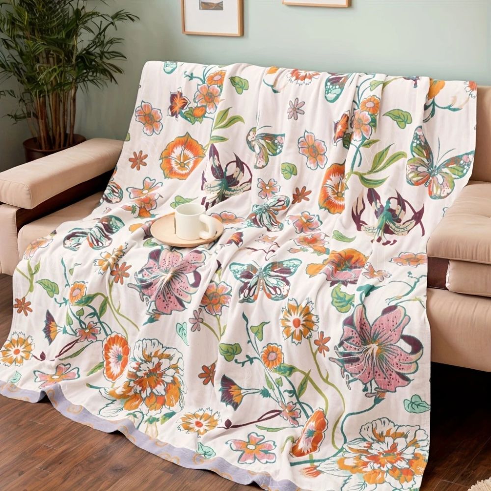 Wildflower Botanical Reverie Cotton Blanket — product detail view