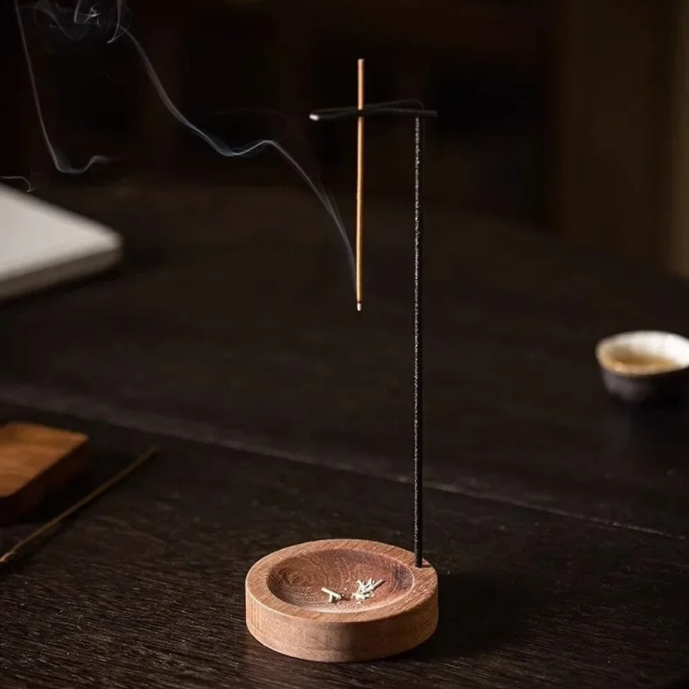 Wooden Incense Burner with Metal Holder — material texture close-up