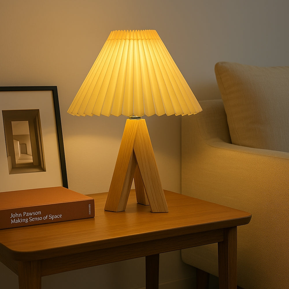 Wooden Tripod USB Table Lamp — product detail view