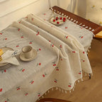 Vintage Red Cherry Tassel Tablecloth — alternate angle view