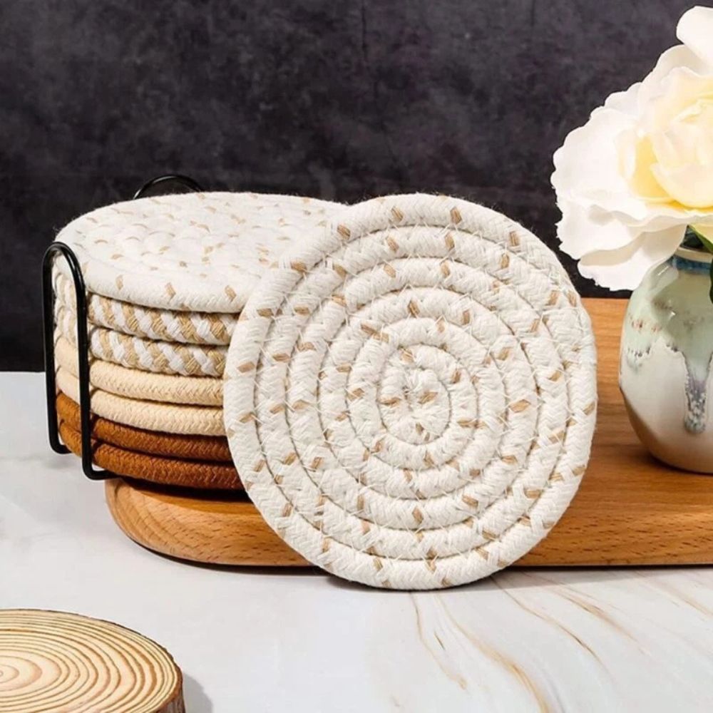 Woven Whirl Coaster Set | 8Pcs Set — product in use