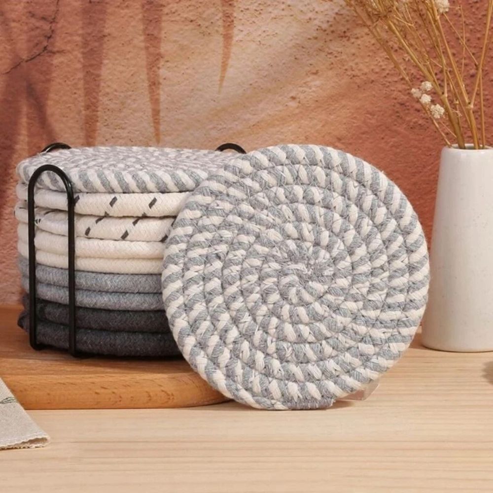 Woven Whirl Coaster Set | 8Pcs Set — lifestyle shot