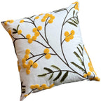 Yellow Bloom & Leaf Embroidery Cushion Cover — additional view