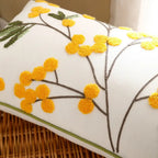 Yellow Bloom & Leaf Embroidery Cushion Cover — product detail view
