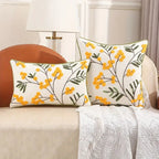 Yellow Bloom & Leaf Embroidery Cushion Cover — main product photo