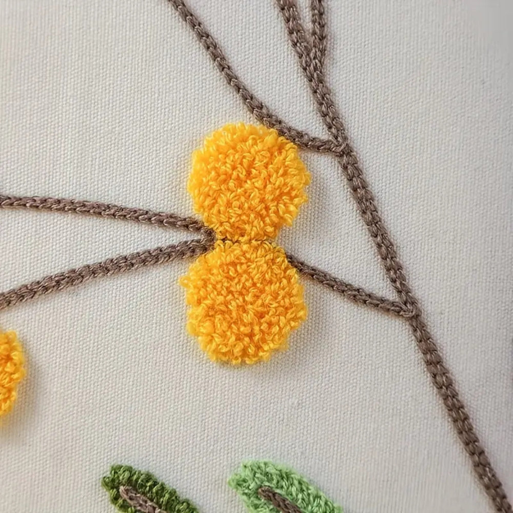 Yellow Bloom & Leaf Embroidery Cushion Cover — product close-up