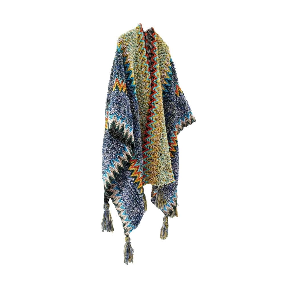 Zayla Tassel Striped Poncho Shawl — product detail view
