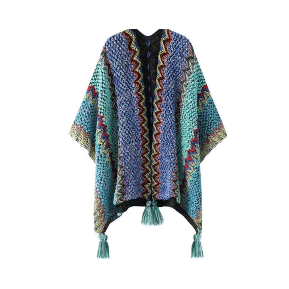 Zayla Tassel Striped Poncho Shawl — main product photo