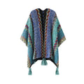 Zayla Tassel Striped Poncho Shawl — main product photo