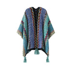 Zayla Tassel Striped Poncho Shawl — main product photo