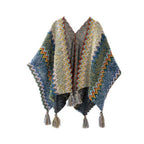 Zayla Tassel Striped Poncho Shawl — lifestyle shot