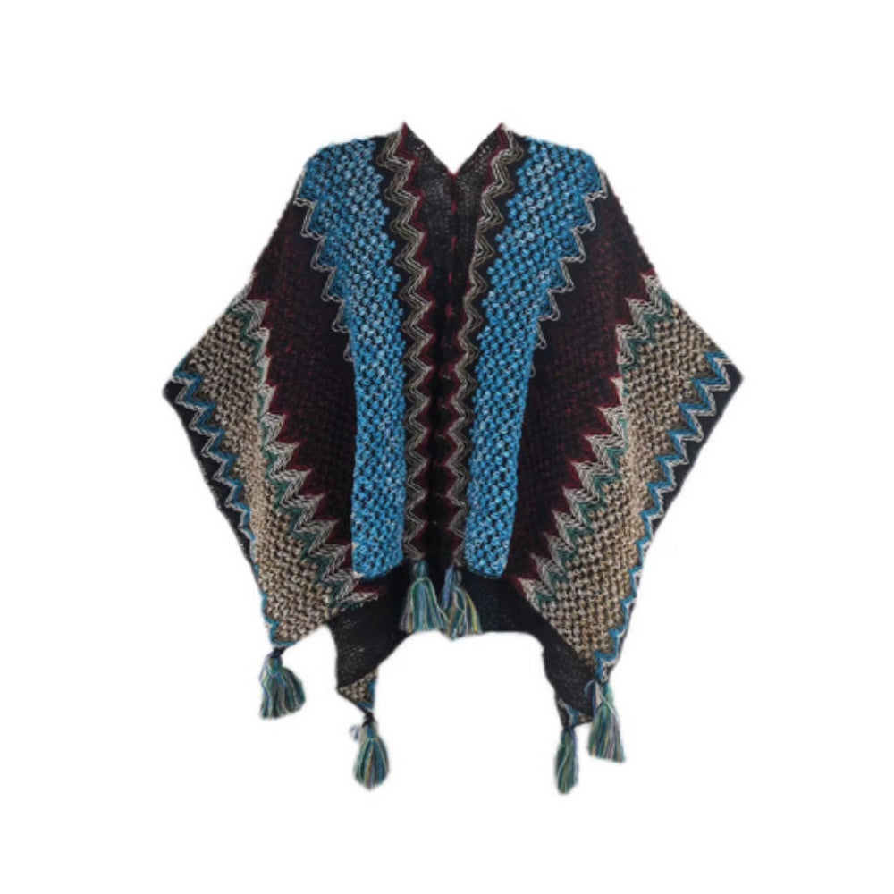 Zayla Tassel Striped Poncho Shawl — alternate angle view