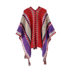Zayla Tassel Striped Poncho Shawl — product close-up