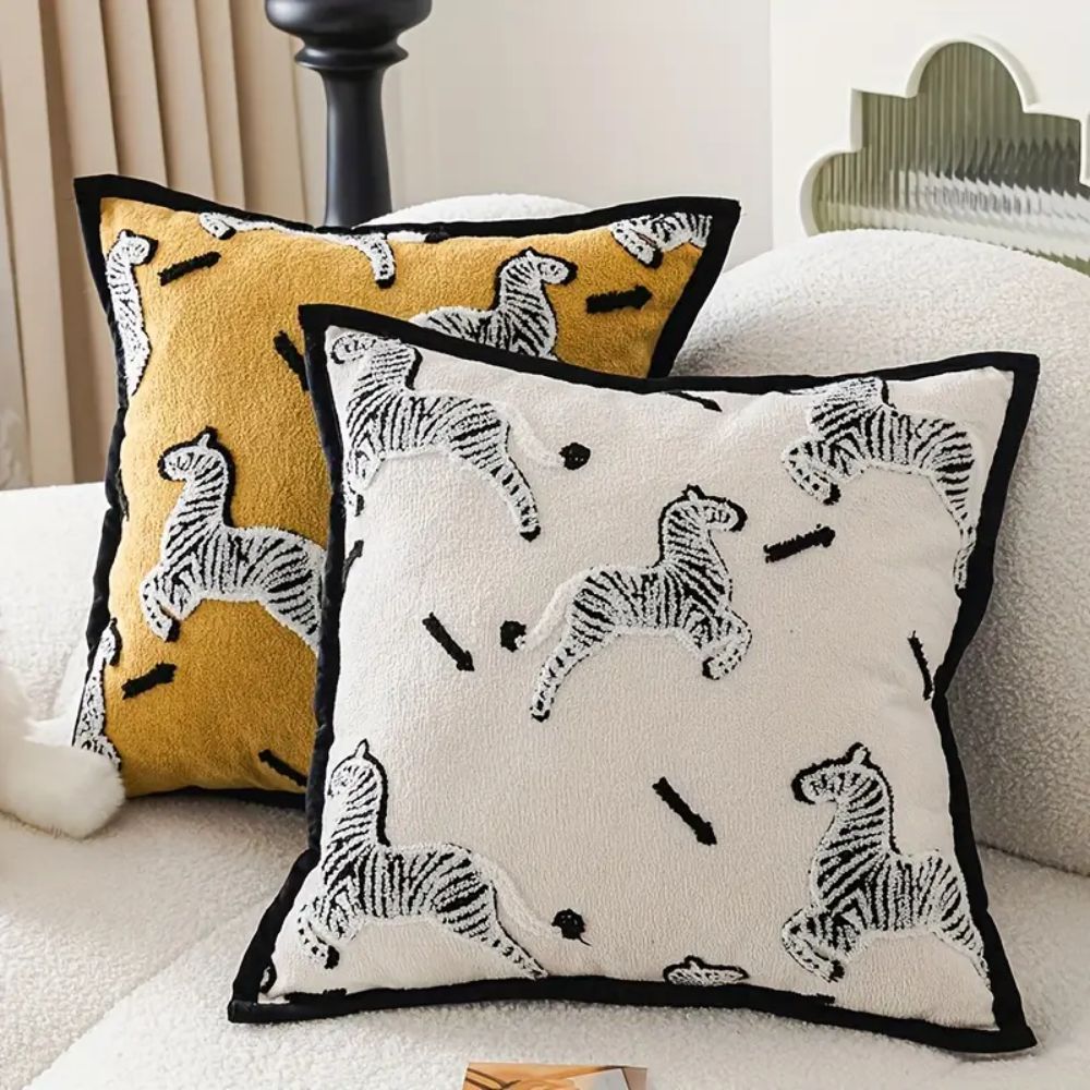 Zebra Dash Embroidered Cushion Cover — main product photo