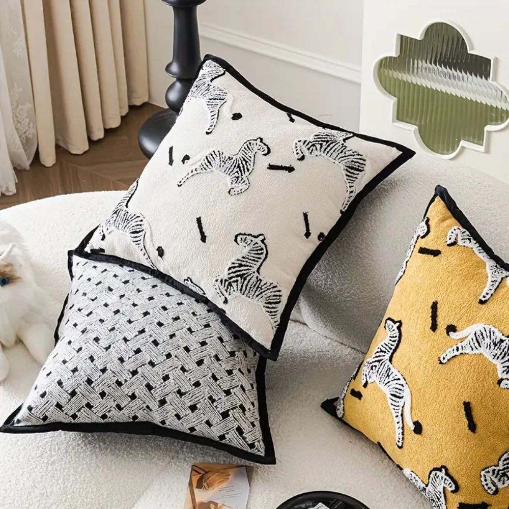 Zebra Dash Embroidered Cushion Cover — product detail view