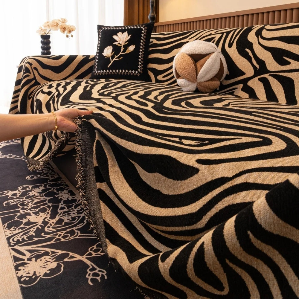 Zentara Chenille Zebra Geometric Sofa Cover — product in use