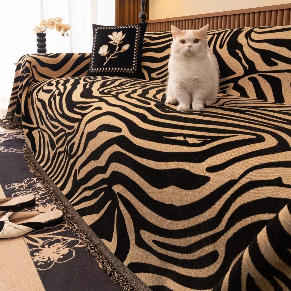 Zentara Chenille Zebra Geometric Sofa Cover — product detail view