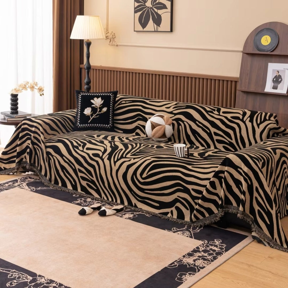 Zentara Chenille Zebra Geometric Sofa Cover — alternate angle view