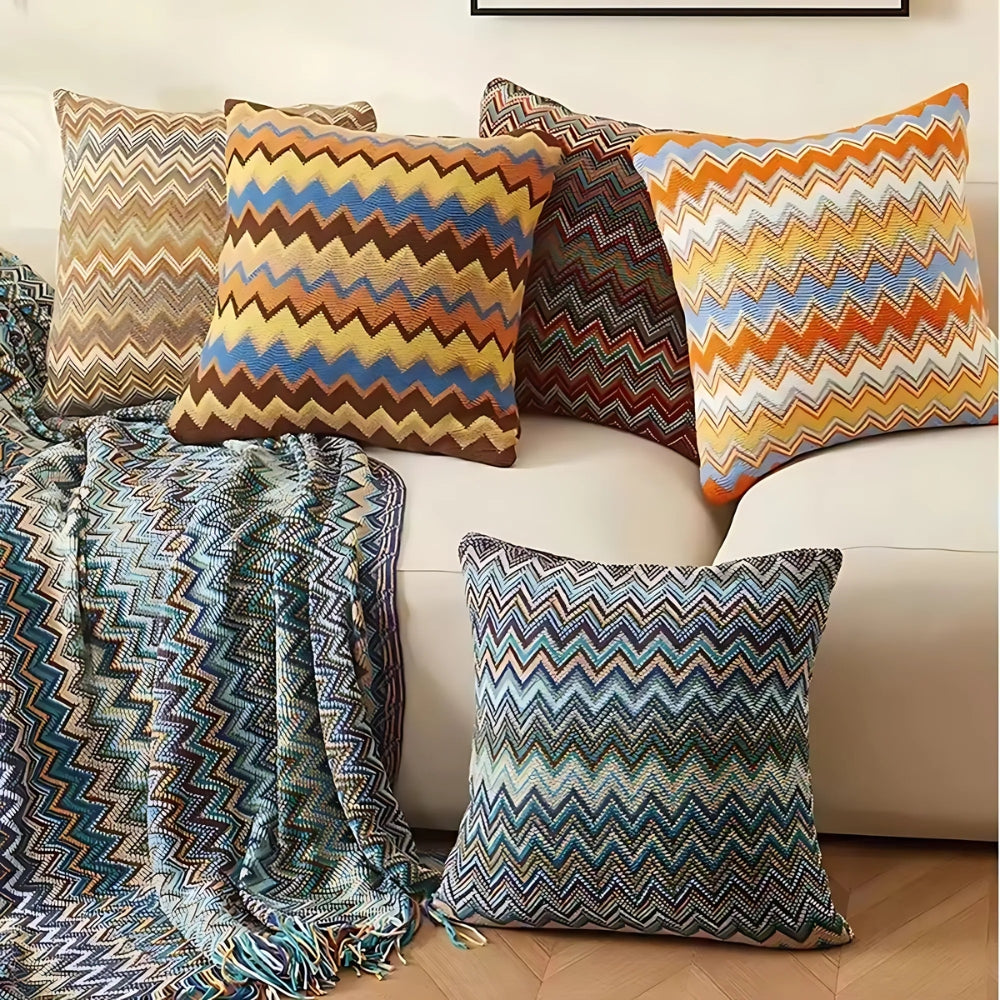 Zigzag Knit Boho Throw Cushion Cover — product detail view