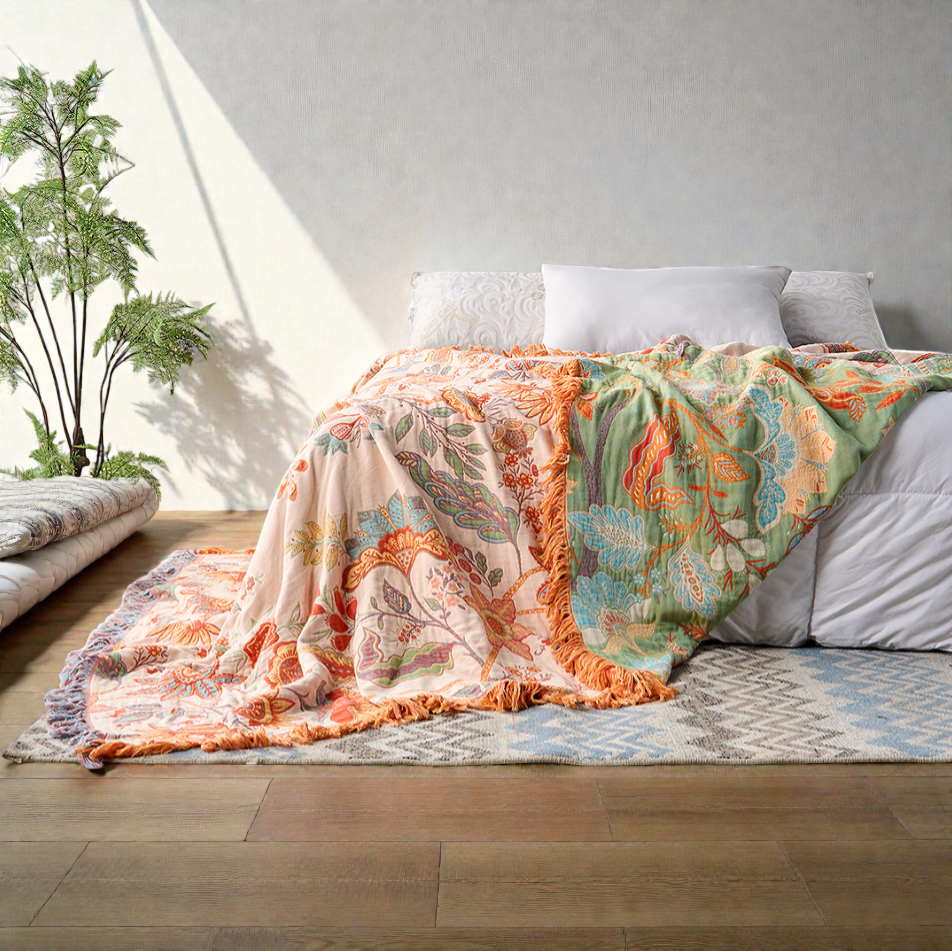 Boho Floral Cotton Throw — view 3