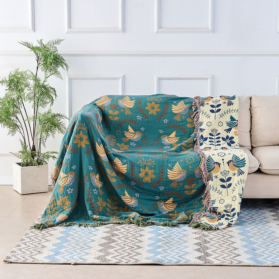 Reversible Scandinavian Bird Blanket | 100% Cotton Blanket — main product photo