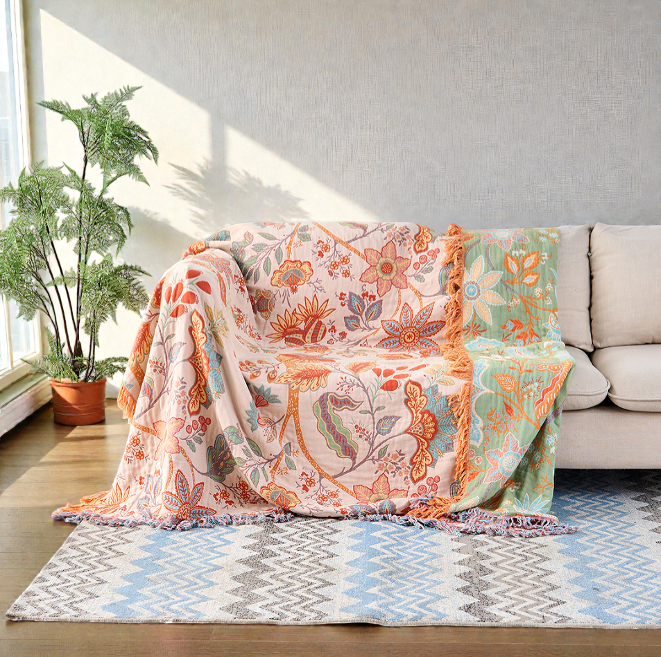 Boho Floral Cotton Throw — view 9