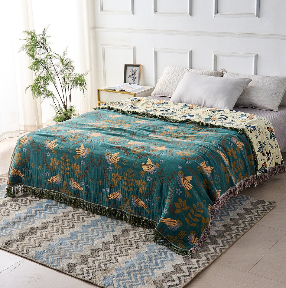 Reversible Scandinavian Bird Blanket | 100% Cotton Blanket — product detail view