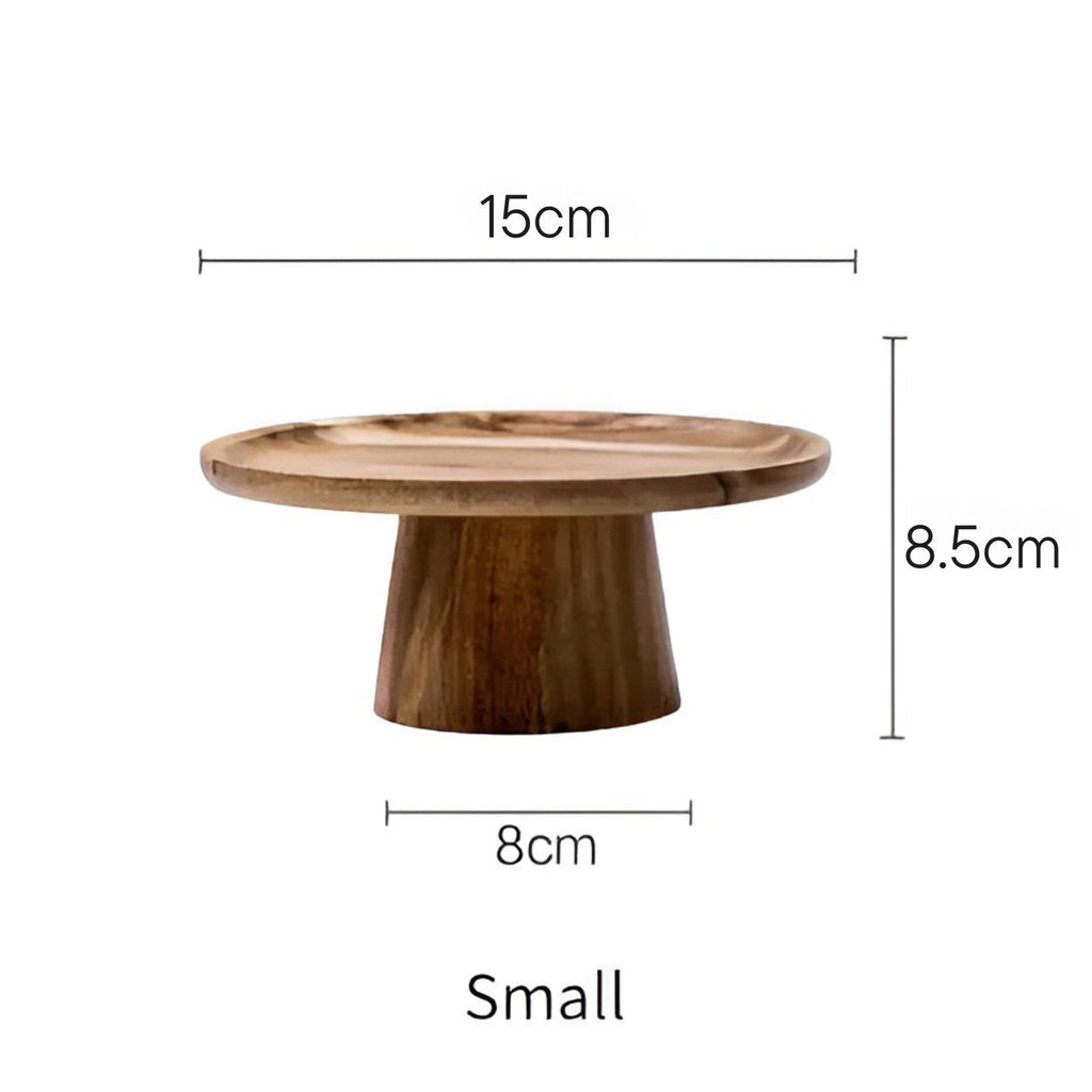 High Stand Wooden Cake Plate — material texture close-up