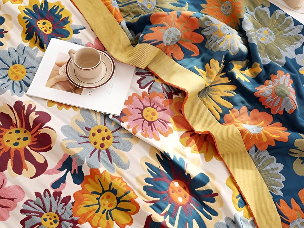 Bright Flower Cotton Blanket — product in use