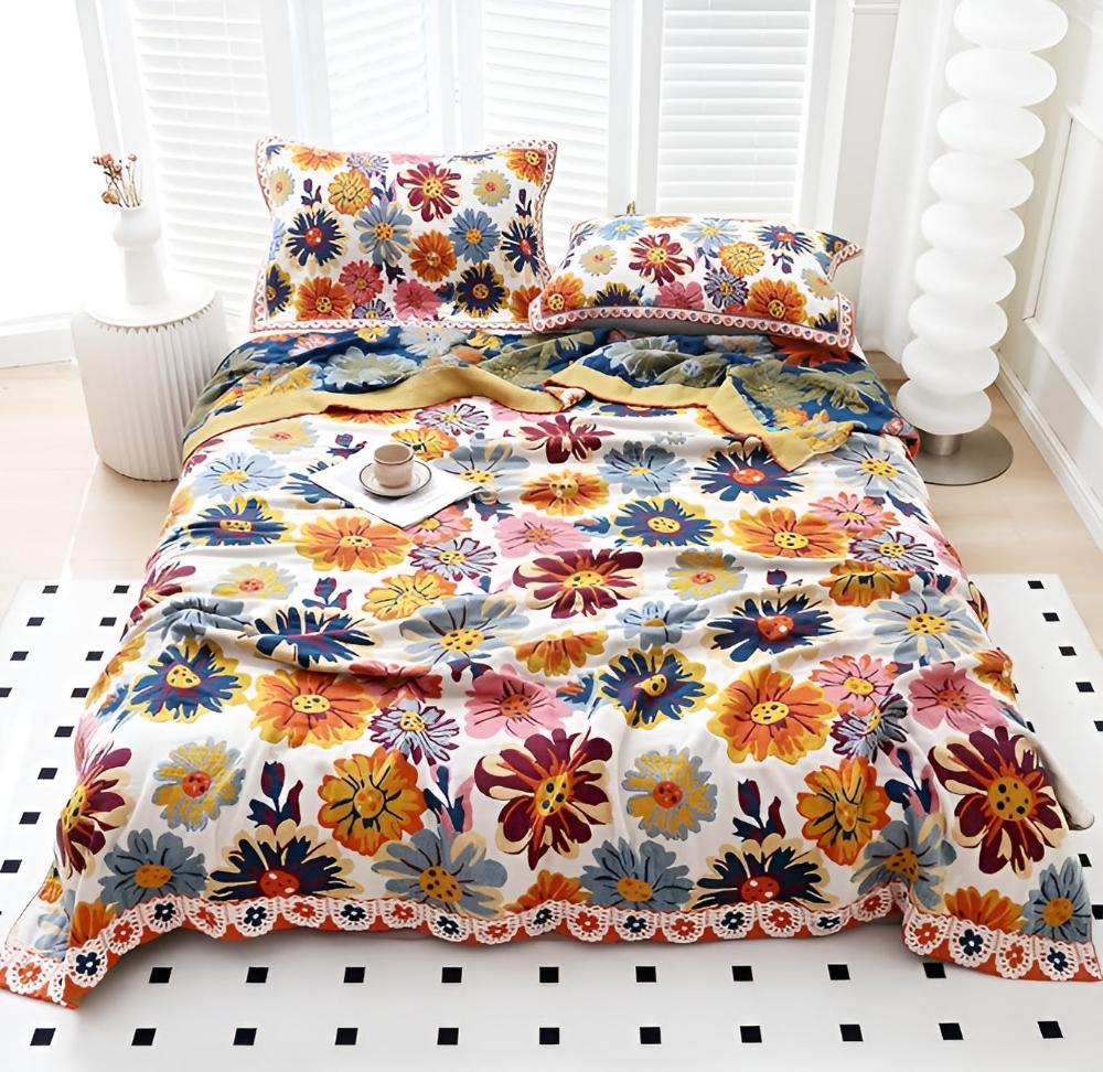 Bright Flower Cotton Blanket — alternate angle view
