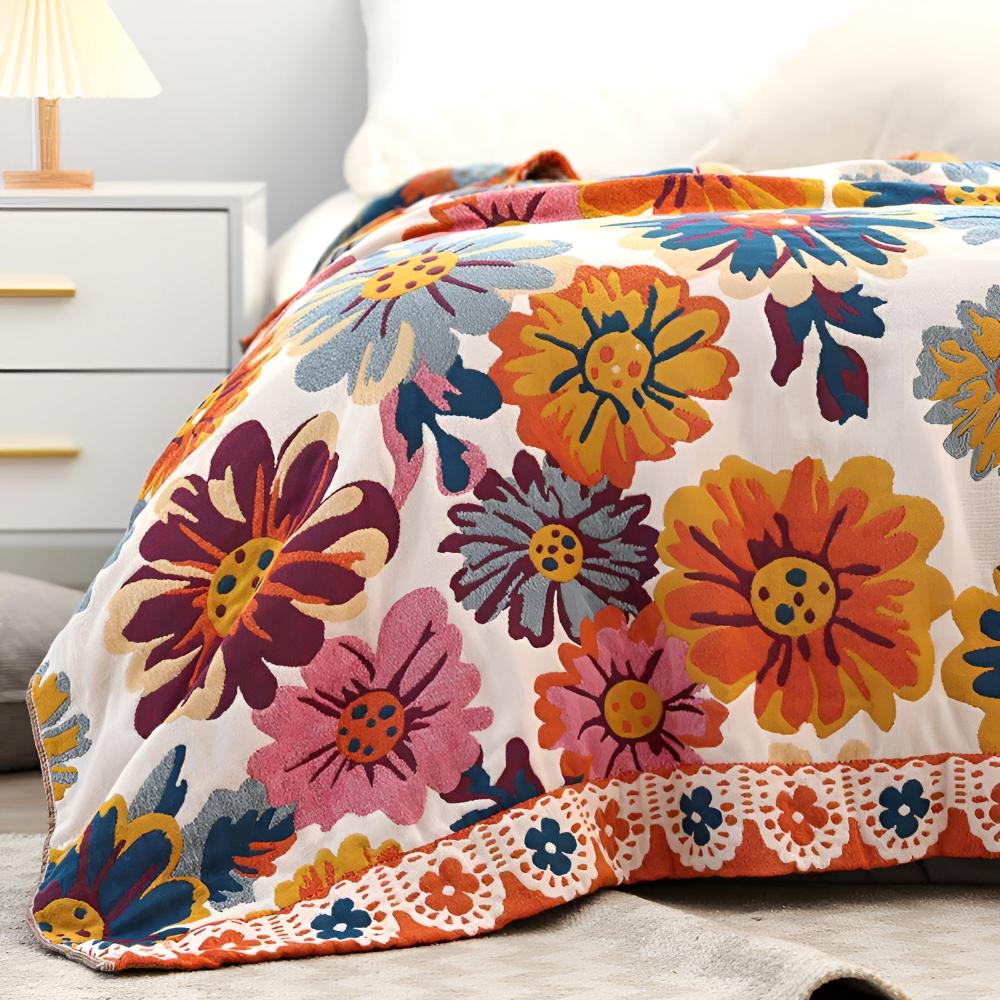 Bright Flower Cotton Blanket — product detail view